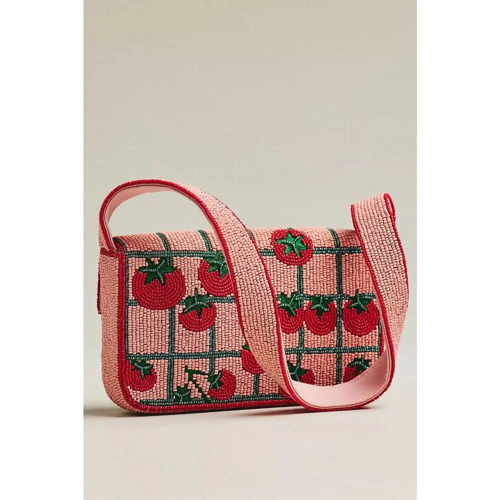 nwt ANTHROPOLOGIE The Fiona Beaded Bag: Food Icon Edition Tomato Motif